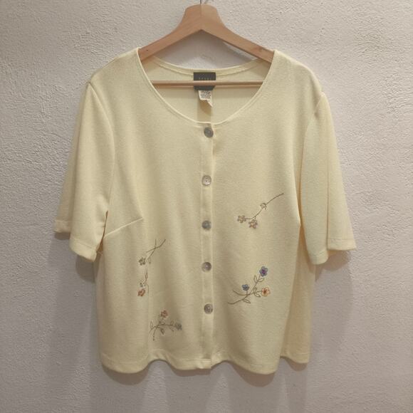 Teddi Cardigan Sweater Yellow Pastel Floral Dainty Embroidered Cottagecore Grany - Picture 9 of 9